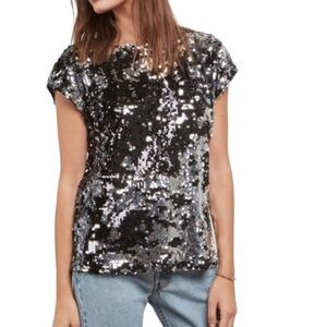 BB Dakota Black and Silver Sequin Top
